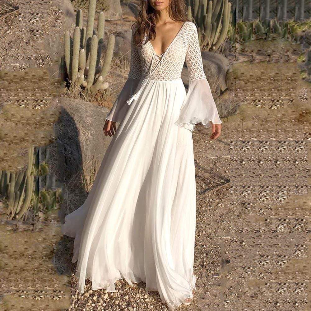 long white dress with lace